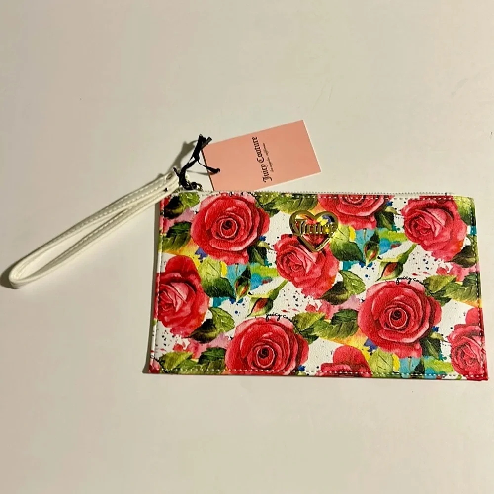 Juicy Couture A Little Piece of Heart‎ White Multi Rose Clutch Wallet Wristlet